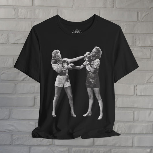 T-Shirt - Women's Boxing T-Shirt Vintage Lady Fighter Tee Feminist Graphic Shirt Black Tee Retro Style Strong Woman Tee Gift For Feminist from Crypto Zoo Tees