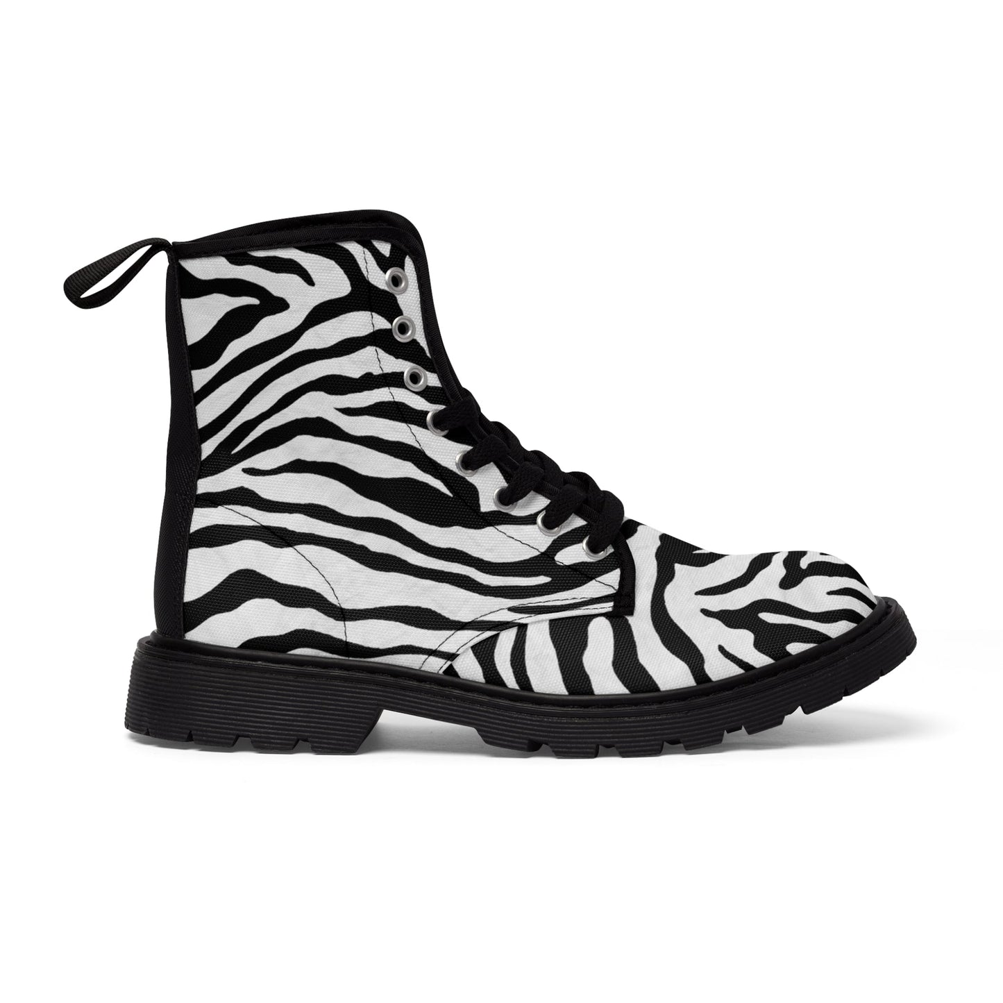 Shoes - WOMENS "HAIR METAL" Zebra Animal Print Boot - Canvas Print Boots with Rubber Souls - Punk Goth Glam 80s Vegan from Crypto Zoo Tees