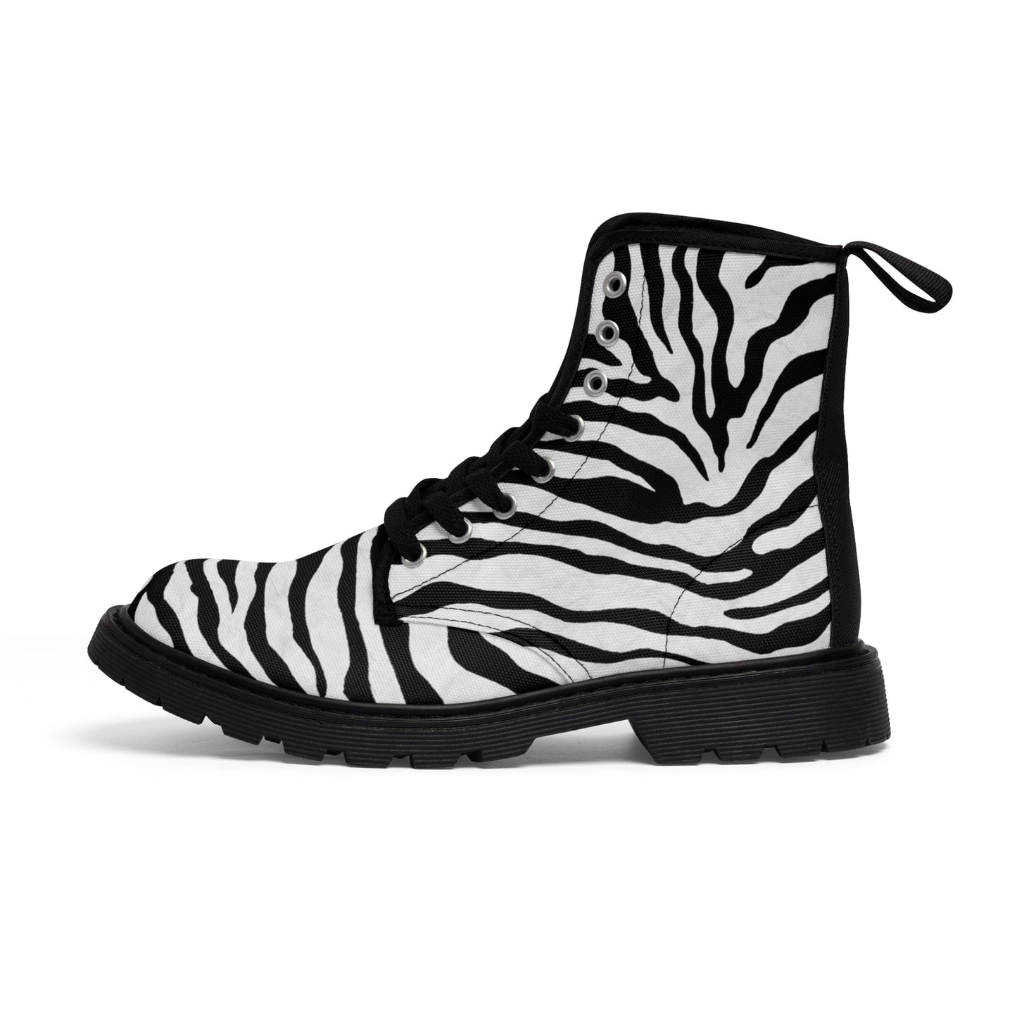 Shoes - WOMENS "HAIR METAL" Zebra Animal Print Boot - Canvas Print Boots with Rubber Souls - Punk Goth Glam 80s Vegan from Crypto Zoo Tees