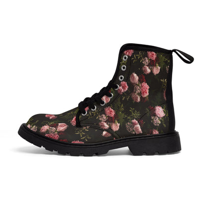 Shoes - WOMENS "NEW ORDER" Pink Flower Boot - Canvas Print Boots with Rubber Souls - Punk Goth Vegan from Crypto Zoo Tees