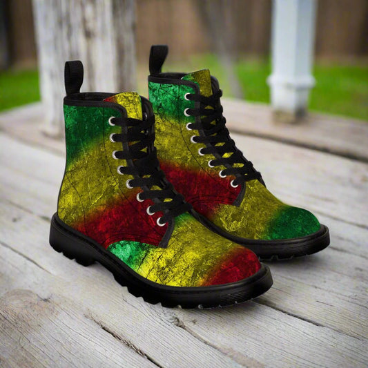 Shoes - WOMENS "RASTA DUB" Boot - Canvas Boots with Rubber Souls - Dr. Martens Style - Punk Rastafarian from Crypto Zoo Tees