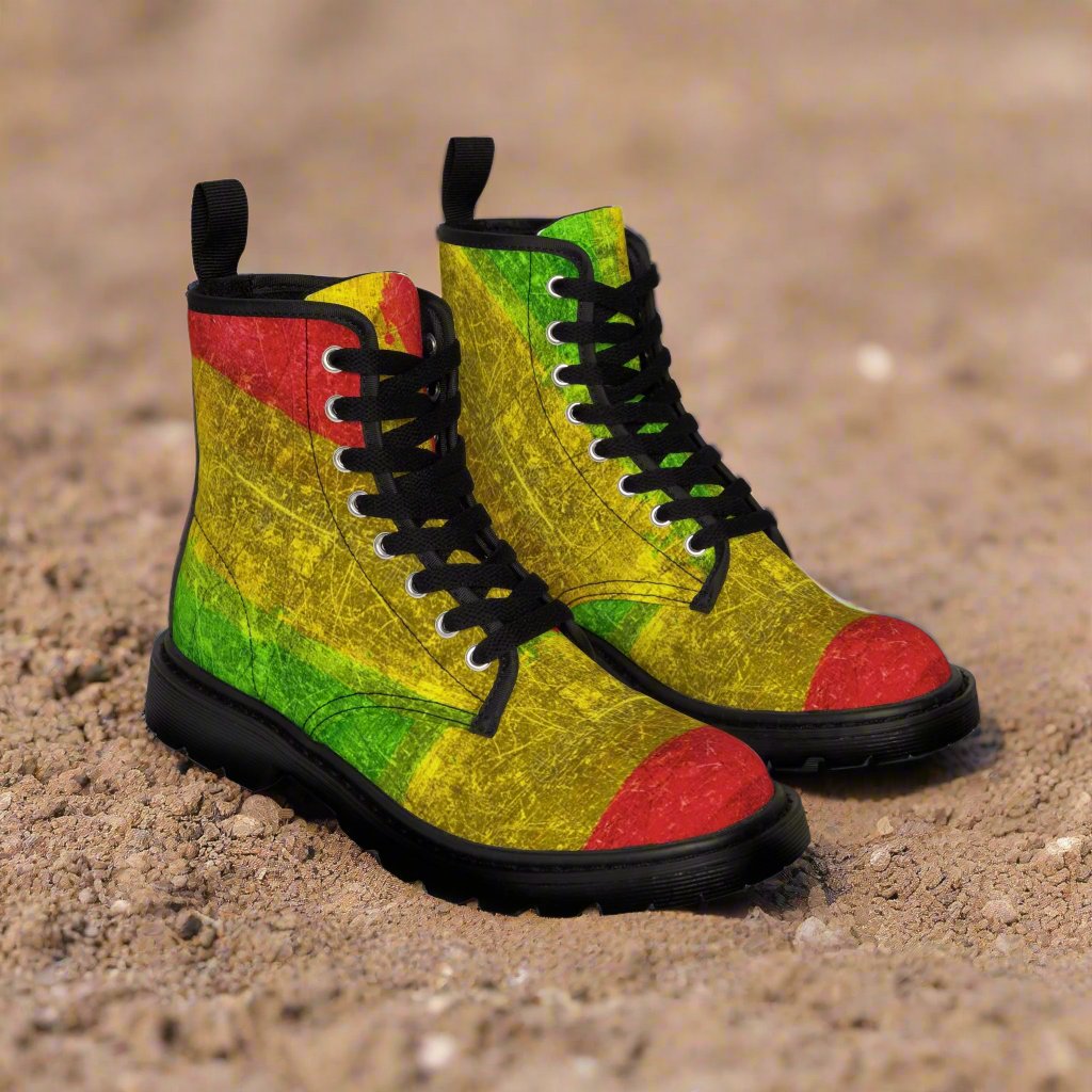 Shoes - WOMENS "RASTA REGGAE" Boot - Canvas Boot with Rubber Souls - Dr. Marten Style - Punk Rastafarian Bob Marley from Crypto Zoo Tees