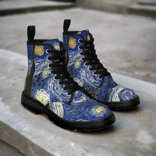 Shoes - Women's "Van Gogh" Boot | Starry Night Canvas Shoe | Blue Footwear from Crypto Zoo Tees