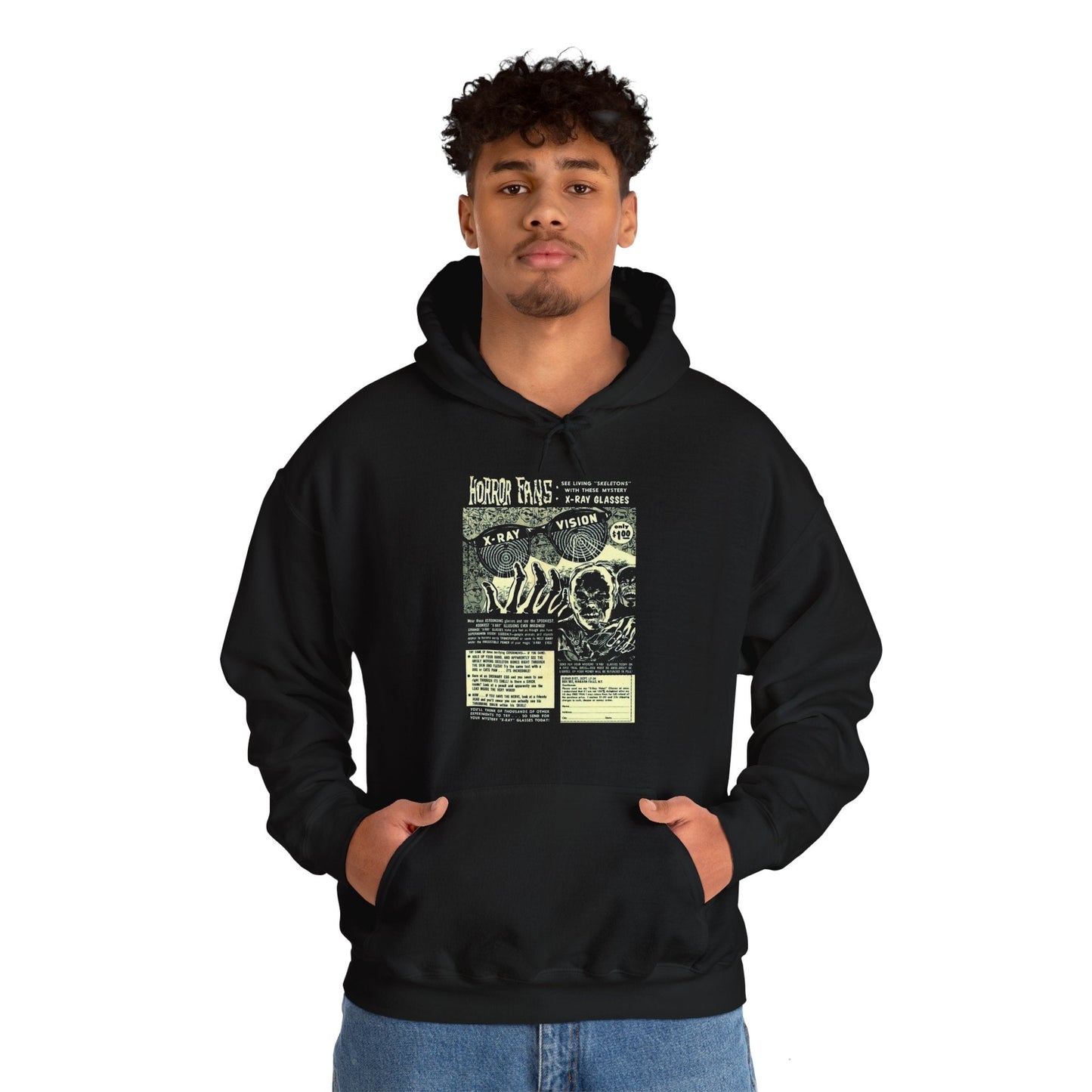 Hoodie - Xray Glasses Comic Add Single Sided Hoodie from Crypto Zoo Tees