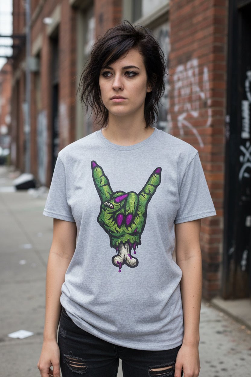 T-Shirt - Zombie Rock Hand Shirt | Unisex Heavy Cotton - Gildan 5000 | Horror, Skulls & Skeletons, Halloween | Punk from Crypto Zoo Tees