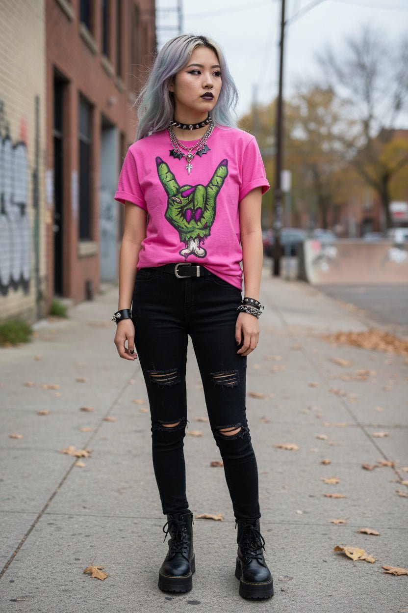 T-Shirt - Zombie Rock Hand Shirt | Unisex Heavy Cotton - Gildan 5000 | Horror, Skulls & Skeletons, Halloween | Punk from Crypto Zoo Tees