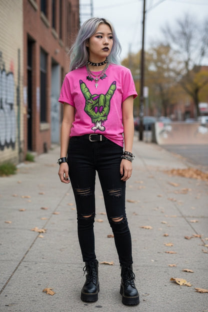 T-Shirt - Zombie Rock Hand Shirt | Unisex Heavy Cotton - Gildan 5000 | Horror, Skulls & Skeletons, Halloween | Punk from Crypto Zoo Tees