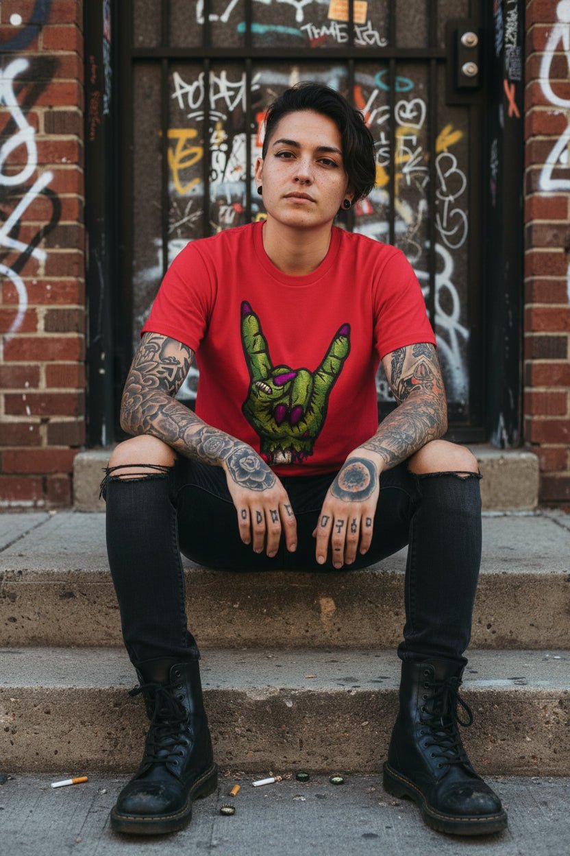 T-Shirt - Zombie Rock Hand Shirt | Unisex Heavy Cotton - Gildan 5000 | Horror, Skulls & Skeletons, Halloween | Punk from Crypto Zoo Tees