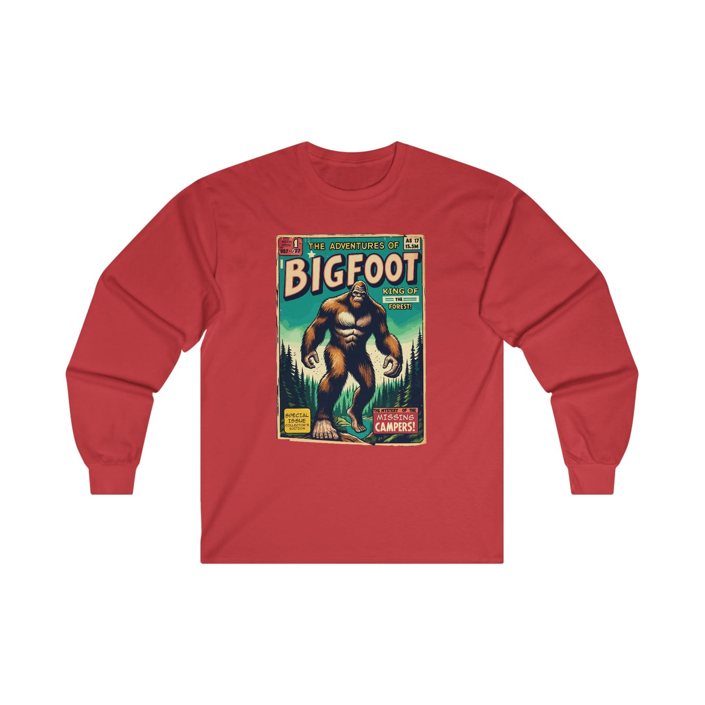 Long-sleeve - Adventures of Bigfoot Comic Long Sleeve T-shirt | Sasquatch Yeti Cryptid Hunter | "Gone Squatchin'" Explorer Apparel from Crypto Zoo Tees