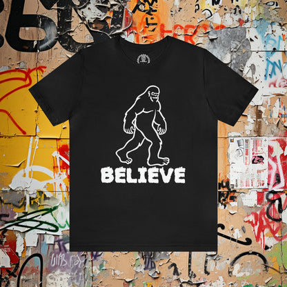 T-Shirt - Believe In Bigfoot Sasquatch T-shirt | Cryptid Advocacy Design | Seeker's Statement Apparel from Crypto Zoo Tees