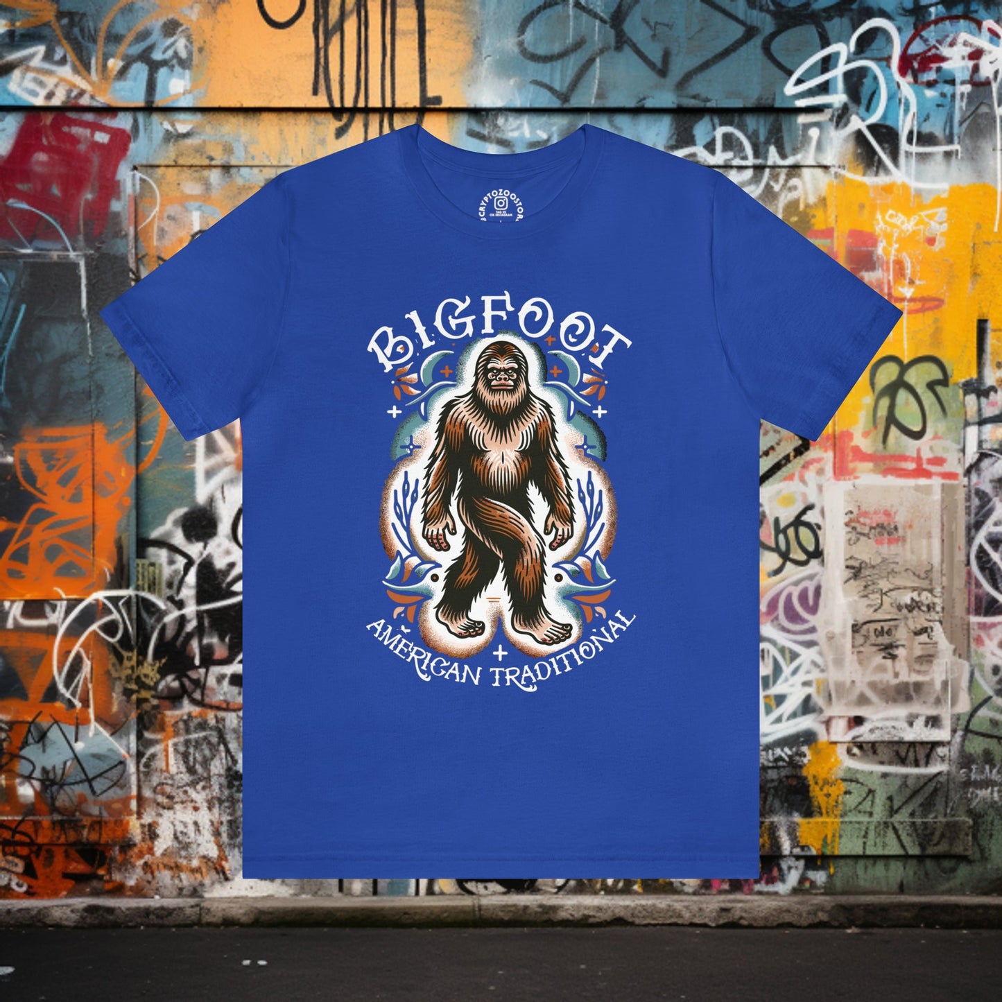 T-Shirt - Bigfoot American Traditional Shirt - Soft Cotton T-Shirt - Sasquatch Old School Tattoo Tee from Crypto Zoo Tees