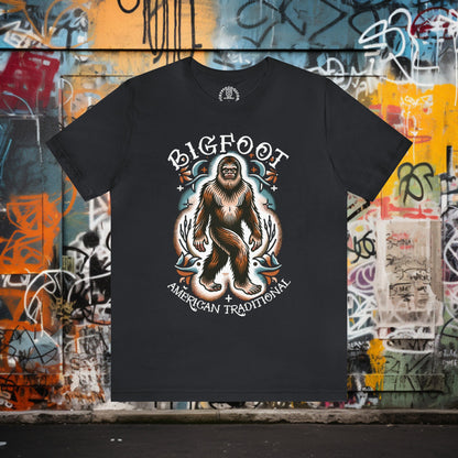 T-Shirt - Bigfoot American Traditional Shirt - Soft Cotton T-Shirt - Sasquatch Old School Tattoo Tee from Crypto Zoo Tees