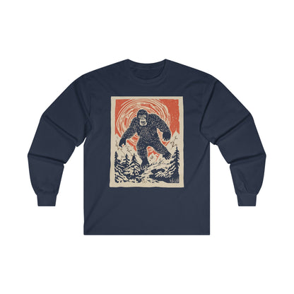 Long-sleeve - Bigfoot Japanese Style Woodcut Long Sleeve T-Shirt | Yeti Tee | Unique Sasquatch from Crypto Zoo Tees