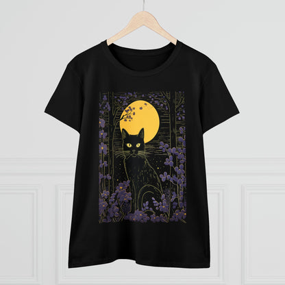 T-Shirt - Black Cat in the October Moonlight Shirt - Ladies Cut T-shirt - Gothic Cat Lovers - Gothic Witch from Crypto Zoo Tees