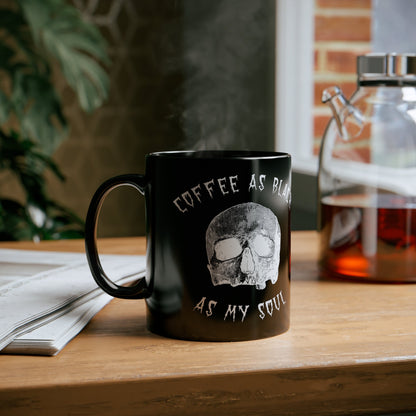 Mug - Coffee As Black As My Soul Mug Cup: 11oz Black, Drinkware, Goth Gothic Punk Metal Horror Halloween from Crypto Zoo Tees