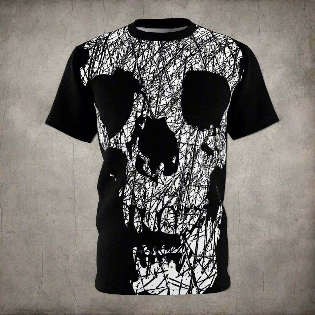 All Over Prints - LARGE DRIPPY SKULL Shirt - Soft Microfiber-Knit T-shirt - Punk Goth Tee from Crypto Zoo Tees