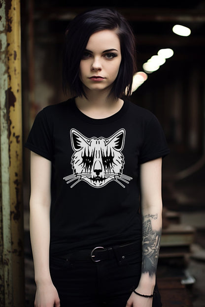 T-Shirt - Death Metal Cat T-shirt - Ladies Cut Tee - Punk Goth from Crypto Zoo Tees