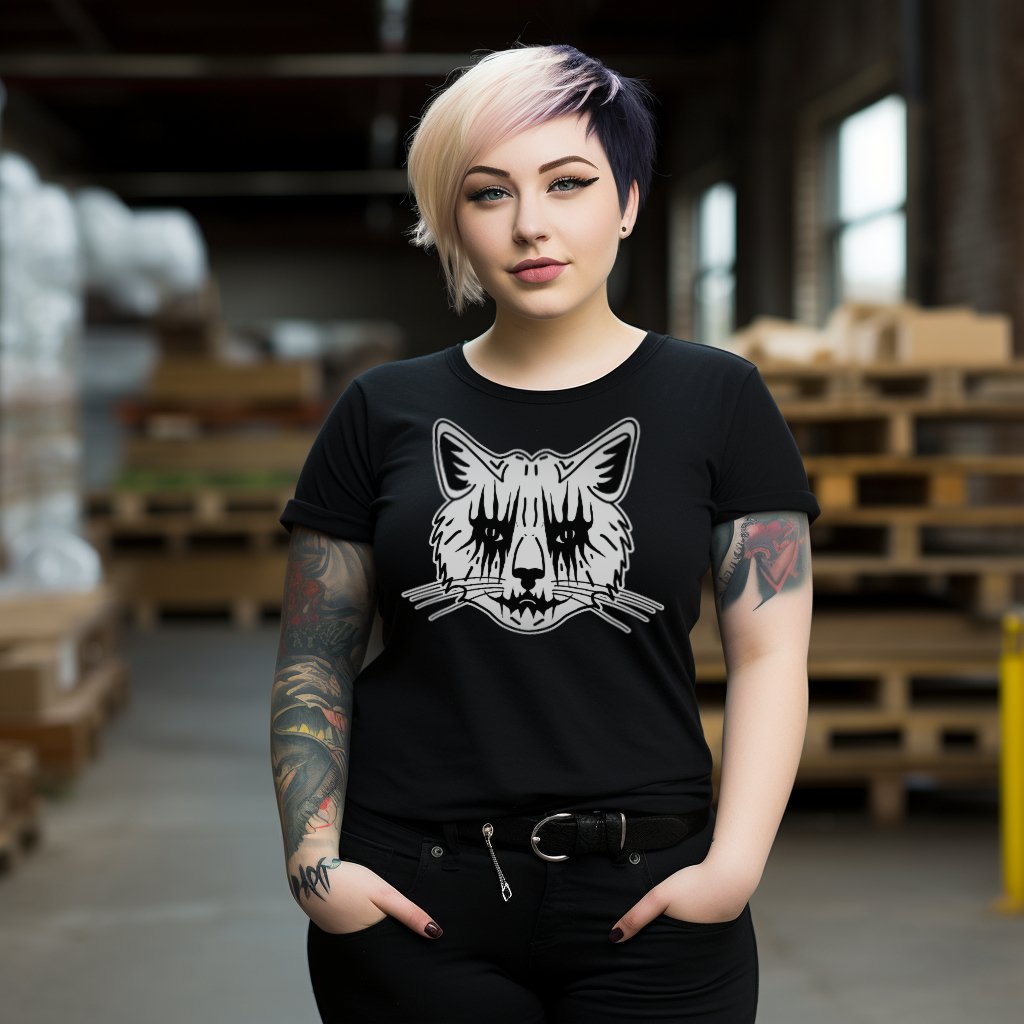 T-Shirt - Death Metal Cat T-shirt - Ladies Cut Tee - Punk Goth from Crypto Zoo Tees