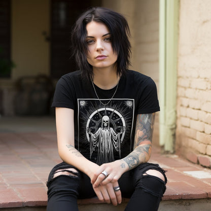 All Over Prints - Death Tarot Large Print Shirt - Soft Microfiber-Knit T-shirt - Punk Goth Tee from Crypto Zoo Tees