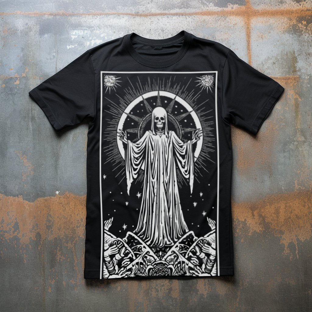 All Over Prints - Death Tarot Large Print Shirt - Soft Microfiber-Knit T-shirt - Punk Goth Tee from Crypto Zoo Tees