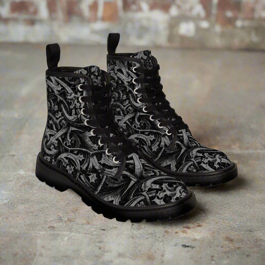 Shoes - Gothic Filigree Boots - Women's Canvas - Punk - BOOTS AND SHOES from Crypto Zoo Tees