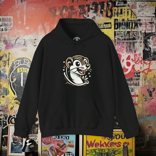 Hoodie - Happy Weasel Hooded Sweatshirt | Old School American Traditional Tattoo Style Design | Unique Tattoo Art Apparel from Crypto Zoo Tees