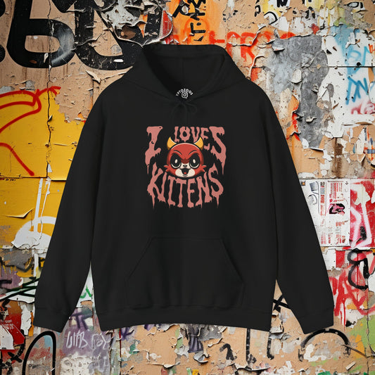 Hoodie - I "Loves" Kittens Devil Cat Hoodie | Pullover Hooded Sweatshirt from Crypto Zoo Tees