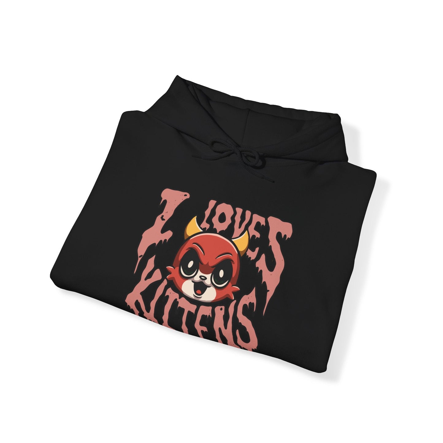 Hoodie - I "Loves" Kittens Devil Cat Hoodie | Pullover Hooded Sweatshirt from Crypto Zoo Tees