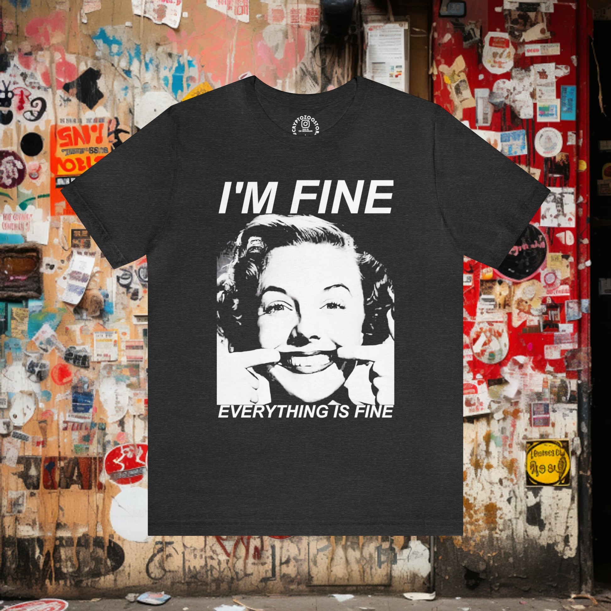 T-Shirt - I'm Fine Everything Is Fine Shirt: Soft Cotton T-Shirt - Witty Funny Sarcastic Goth Tee from Crypto Zoo Tees