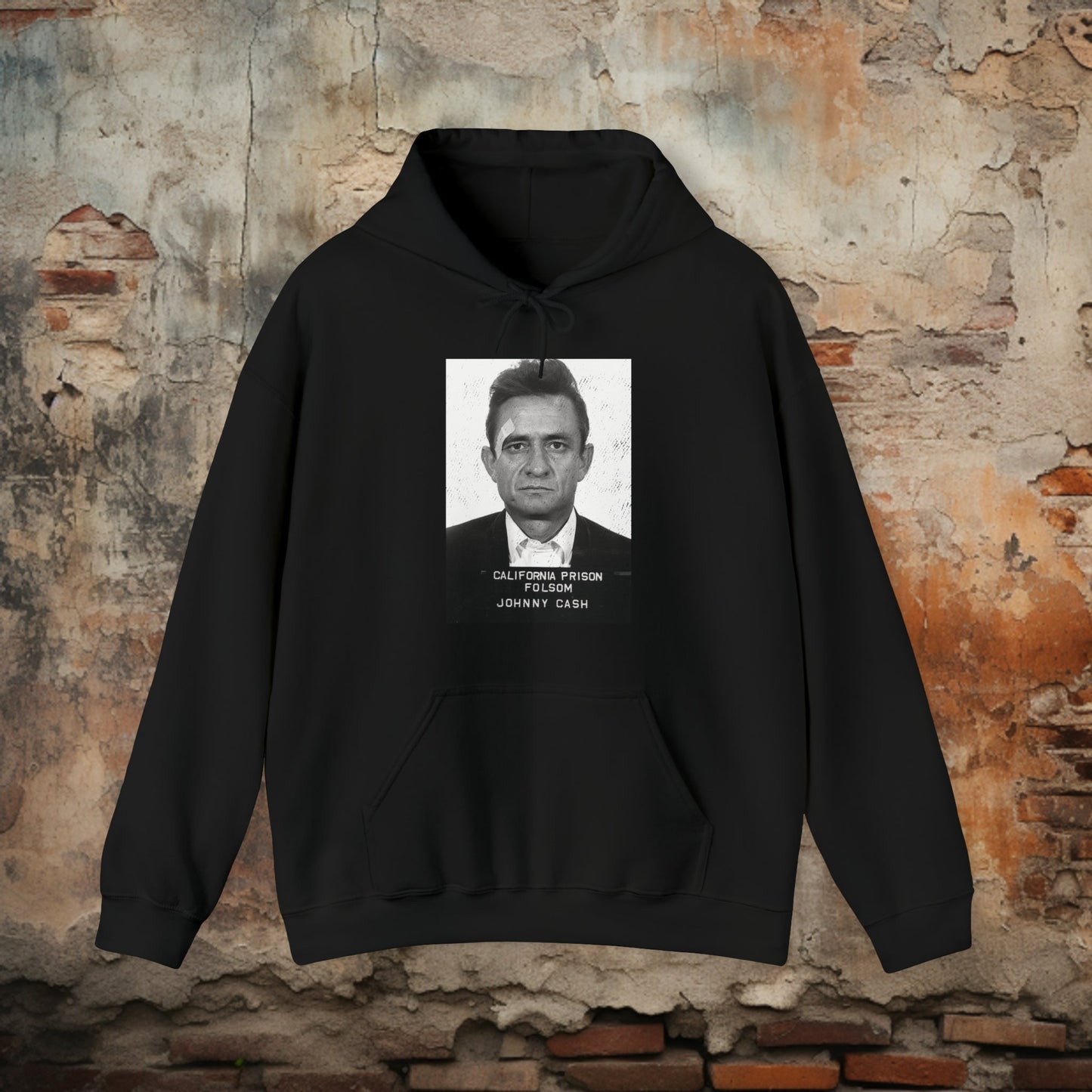 Hoodie - Johnny Cash Folsom Prison Mugshot Hooded Sweatshirt | Pullover Hoodie | Punk Rockabilly Outer Wear from Crypto Zoo Tees