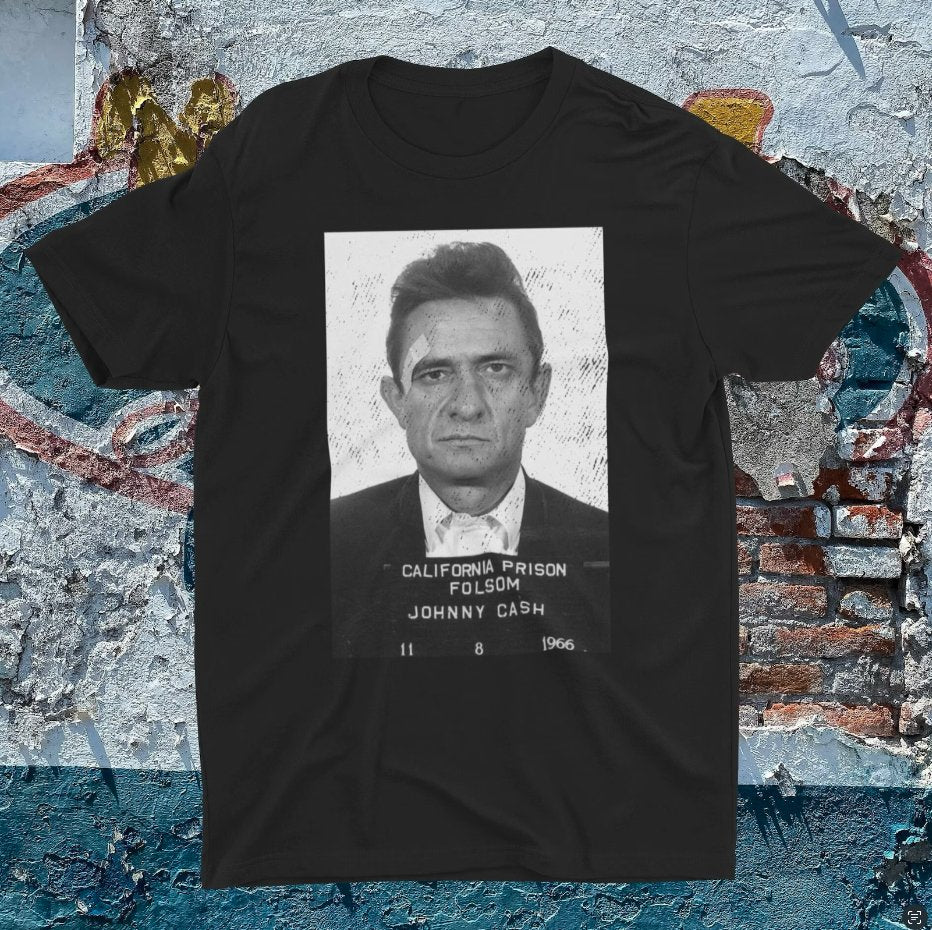 T-Shirt - Johnny Cash Folsom Prison Mugshot Shirt | Soft Cotton T-shirt | Punk Rockabilly Tee from Crypto Zoo Tees