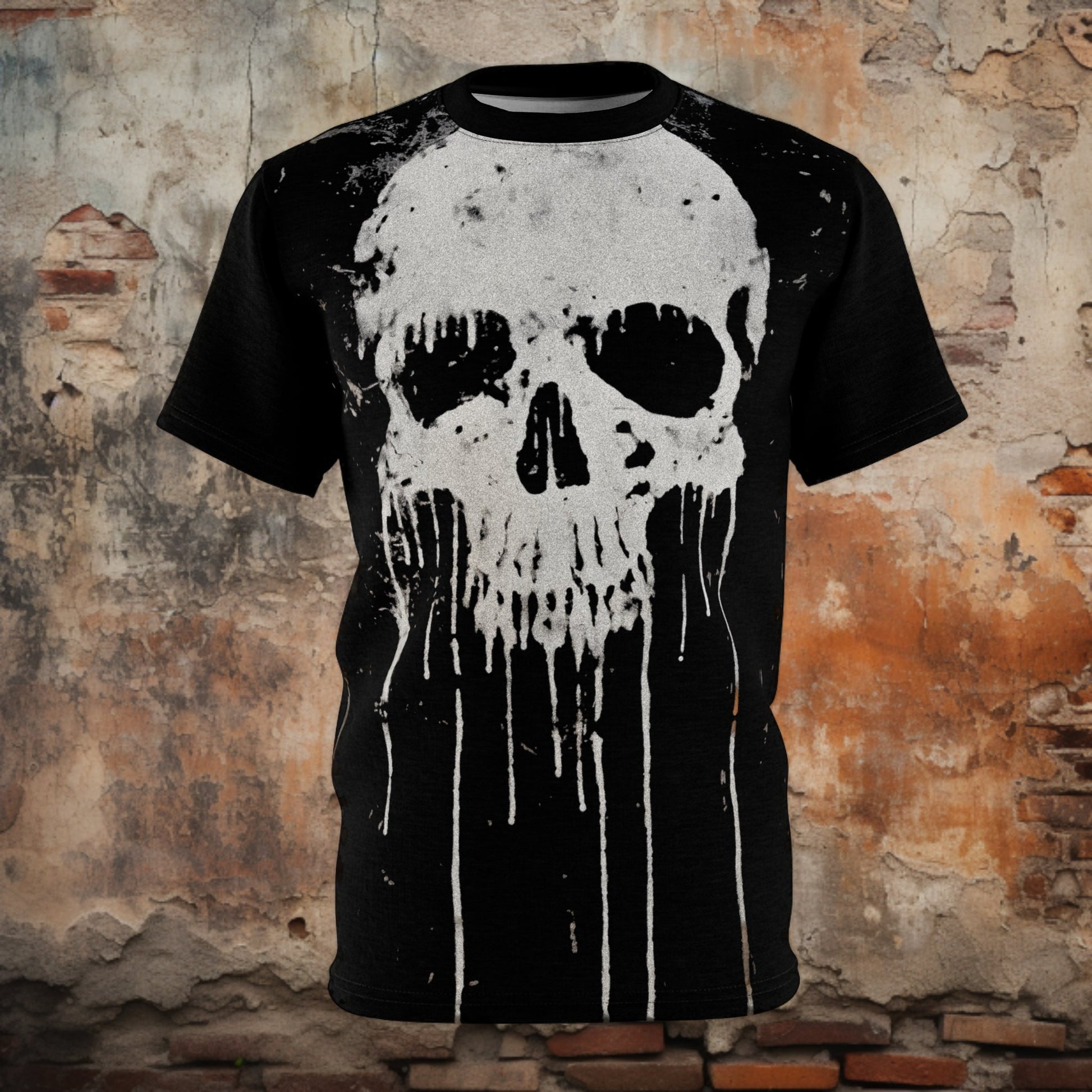 All Over Prints - LARGE DRIPPY SKULL Shirt - Soft Microfiber-Knit T-shirt - Punk Goth Tee from Crypto Zoo Tees