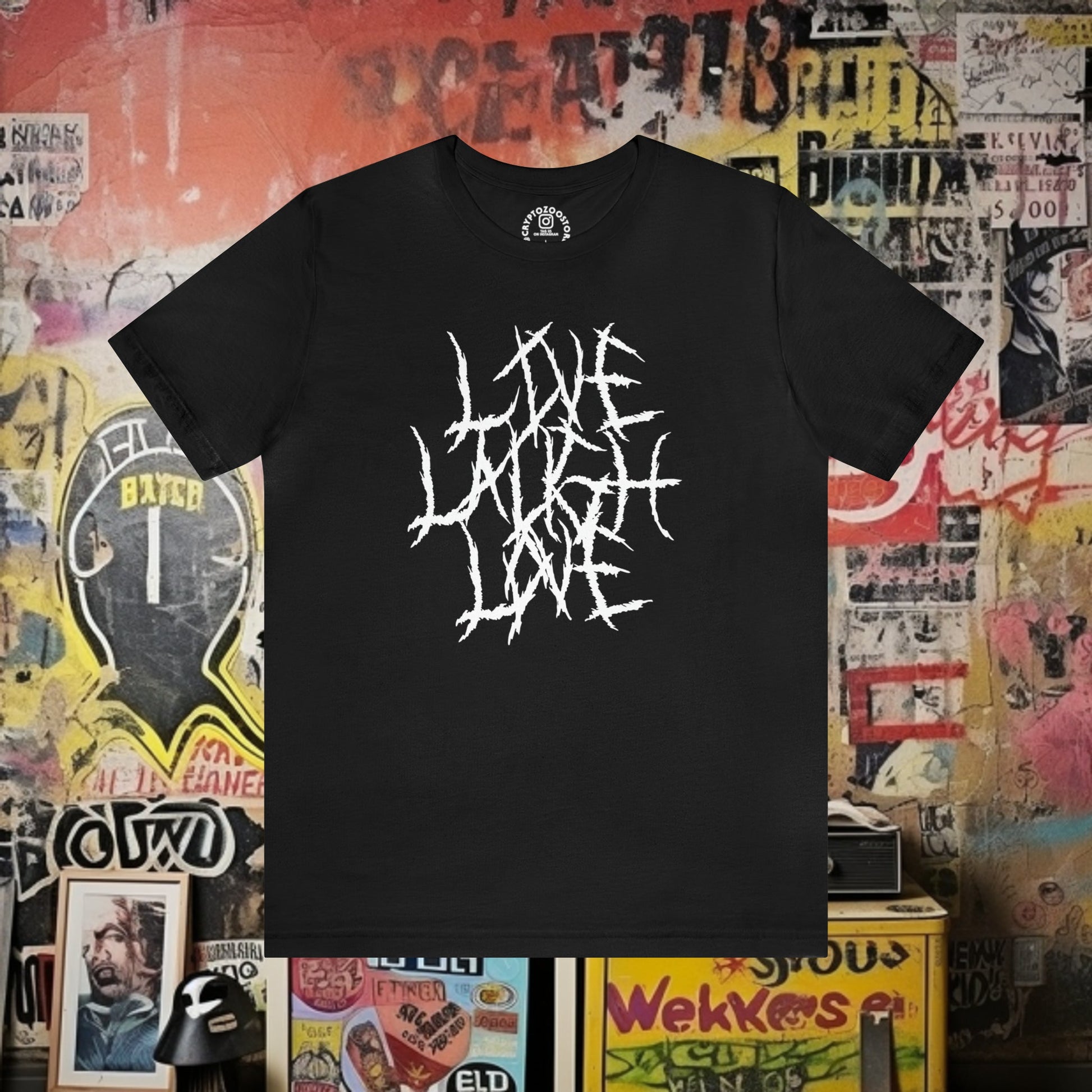 T-Shirt - Live Love Laugh Death Metal Logo - Soft Cotton T-shirt - Funny Rock Tee from Crypto Zoo Tees