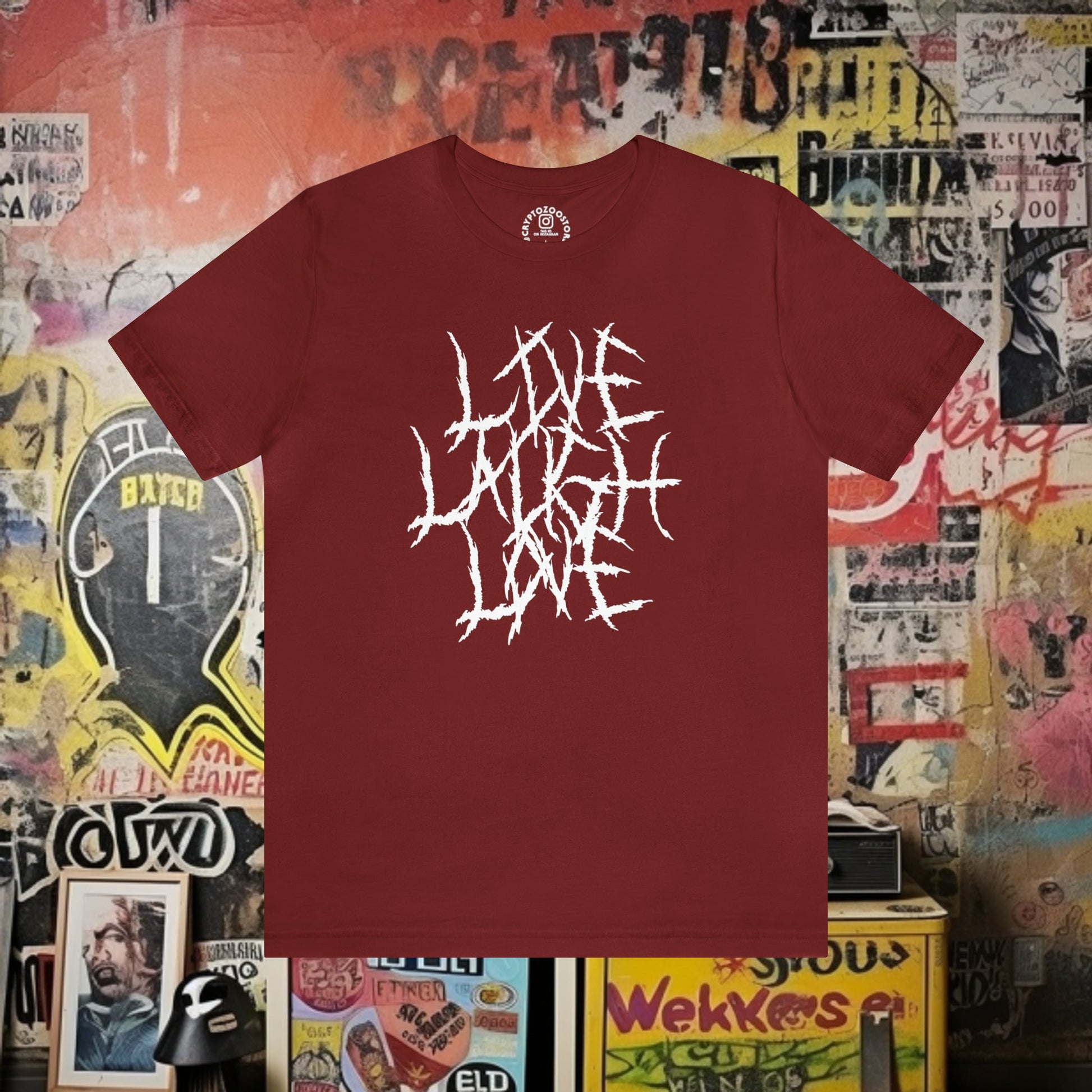 T-Shirt - Live Love Laugh Death Metal Logo - Soft Cotton T-shirt - Funny Rock Tee from Crypto Zoo Tees