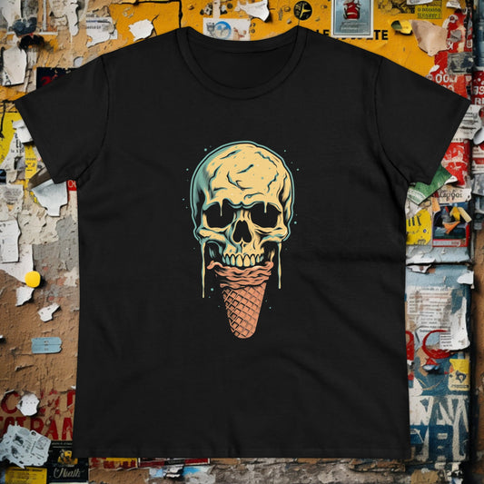 T-Shirt - Melting Ice Cream Skull - Ladies Cut T-shirt - Funny Punk from Crypto Zoo Tees