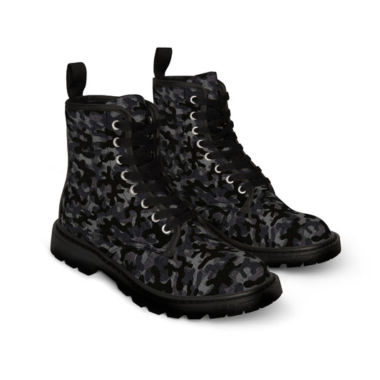 Shoes - Men's "Front Line" Black Camo Boots - Dark Camouflage Canvas with Rubber Souls - Punk Metal from Crypto Zoo Tees