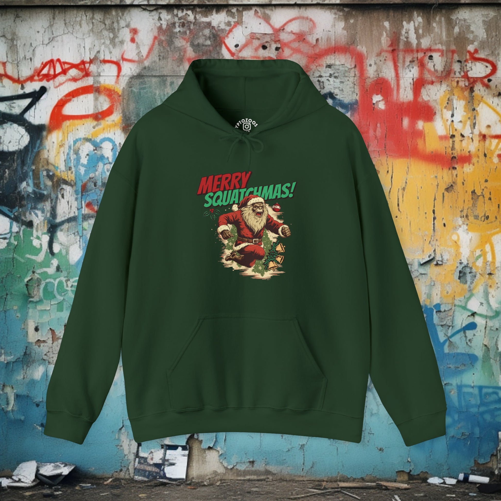 Hoodie - Merry Squatchmas Shirt - Soft Cotton T-Shirt - Funny Christmas Cryptid Bigfoot Tee from Crypto Zoo Tees