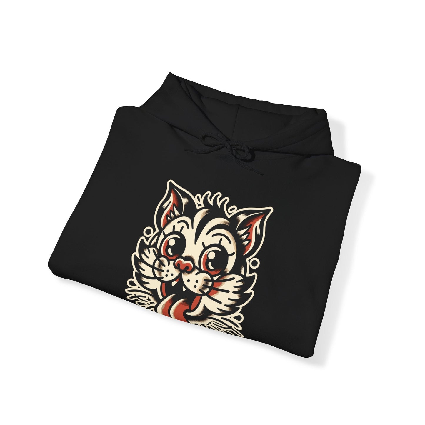 Hoodie - Old School Stray Cat Hooded Sweatshirt | Old School American Traditional Tattoo Style Design | Unique Tattoo Art Apparel from Crypto Zoo Tees