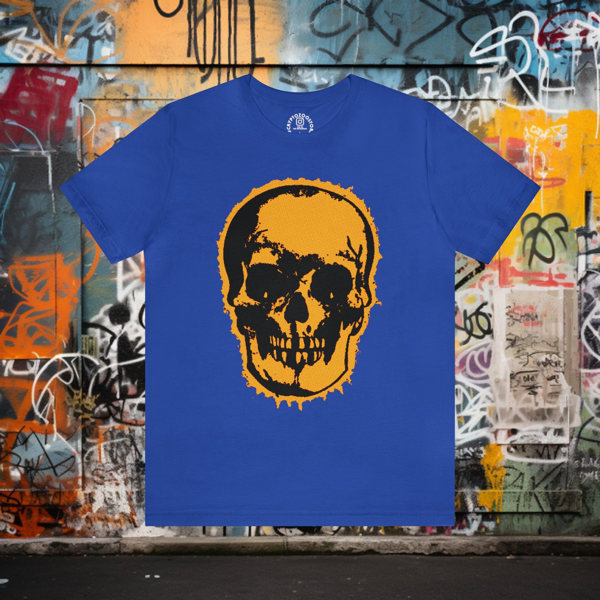 T-Shirt - Orange Comic Style Skull Shirt: Soft Cotton T-shirt - Punk Goth Tee from Crypto Zoo Tees