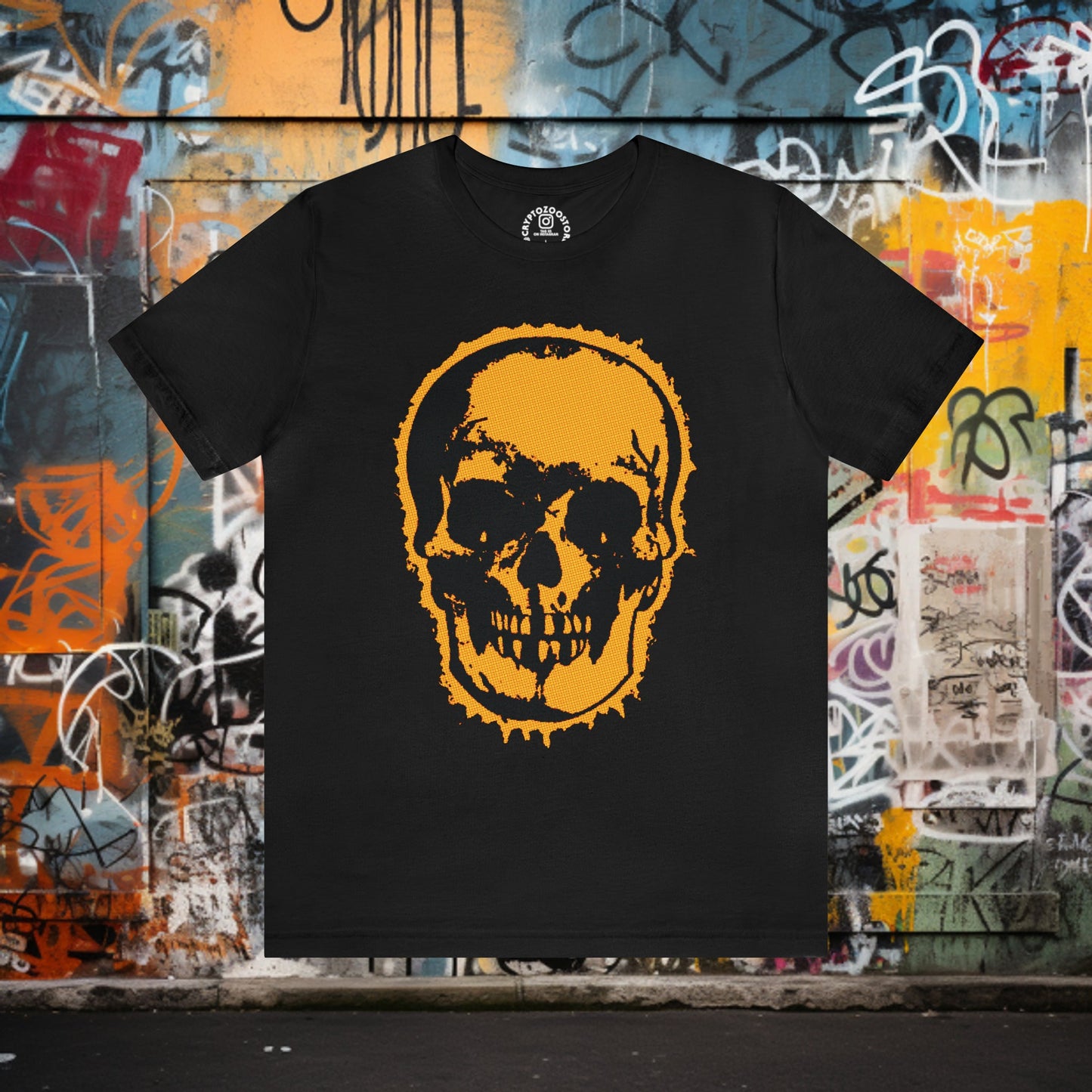 T-Shirt - Orange Comic Style Skull Shirt: Soft Cotton T-shirt - Punk Goth Tee from Crypto Zoo Tees