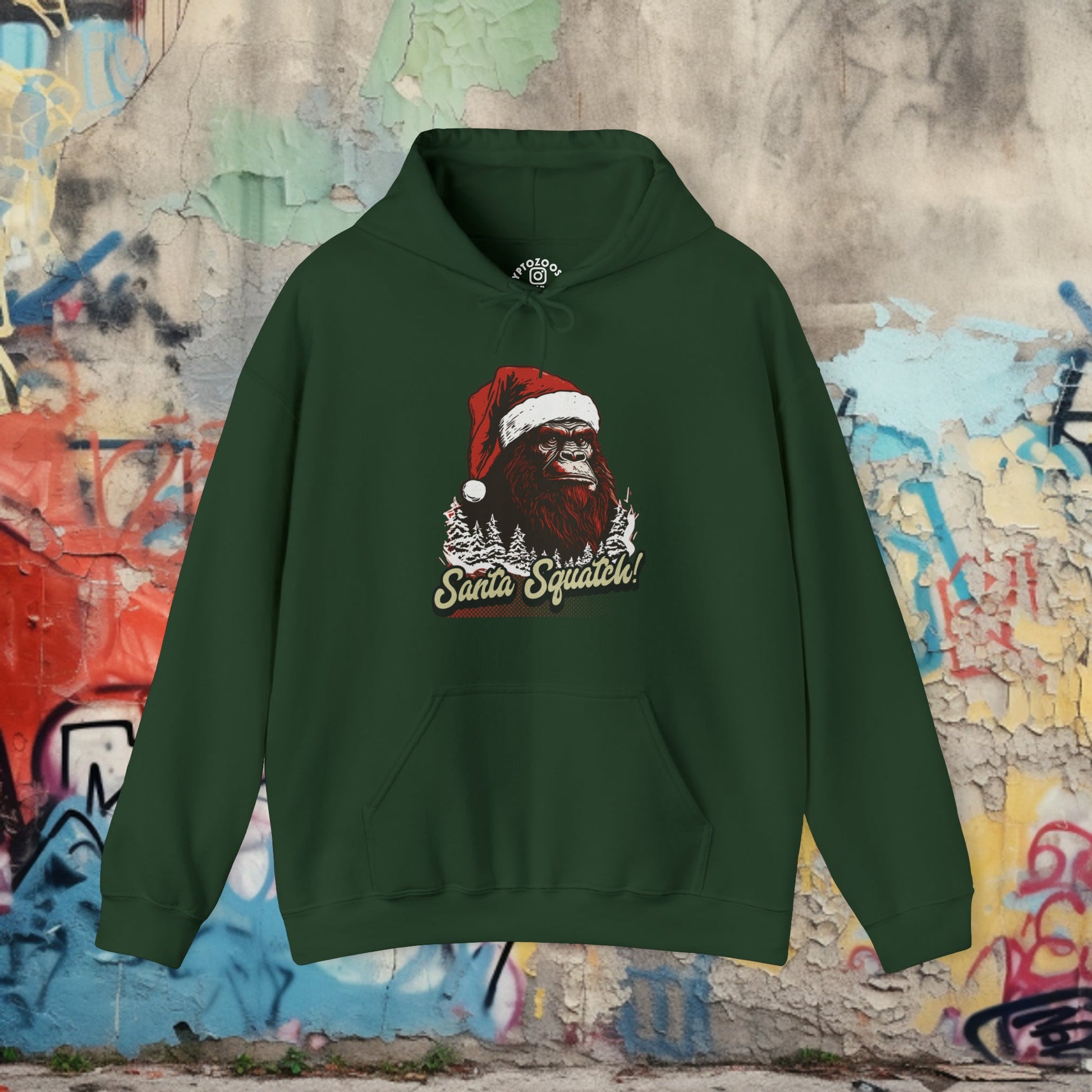 Hoodie - Santa Squatch Shirt - Soft Cotton T-Shirt - Funny Christmas Cryptid Bigfoot Tee from Crypto Zoo Tees