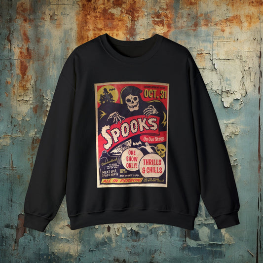 Sweatshirt - Spooks! Spookshow Halloween Crewneck Sweatshirt - October Goth Long Sleeve, Eerie Comfort, Spooky Chic from Crypto Zoo Tees