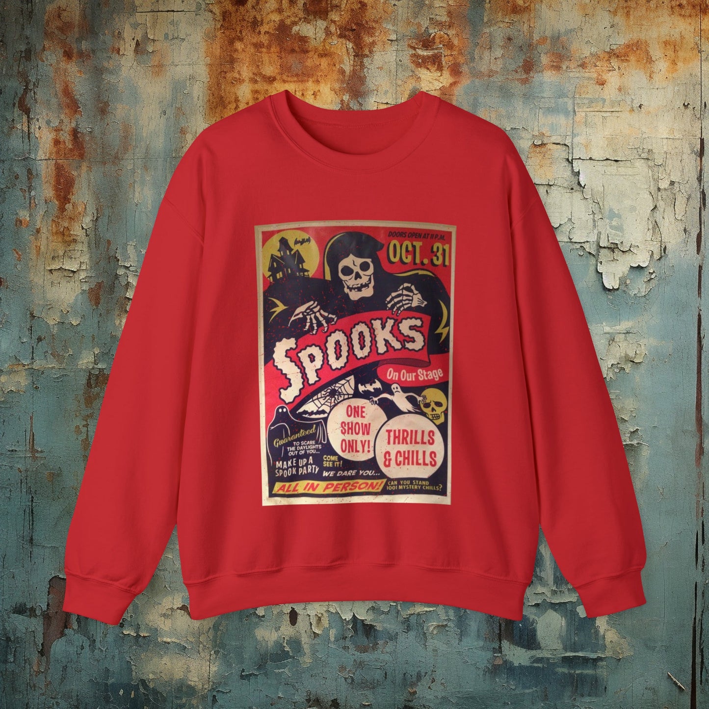 Sweatshirt - Spooks! Spookshow Halloween Crewneck Sweatshirt - October Goth Long Sleeve, Eerie Comfort, Spooky Chic from Crypto Zoo Tees