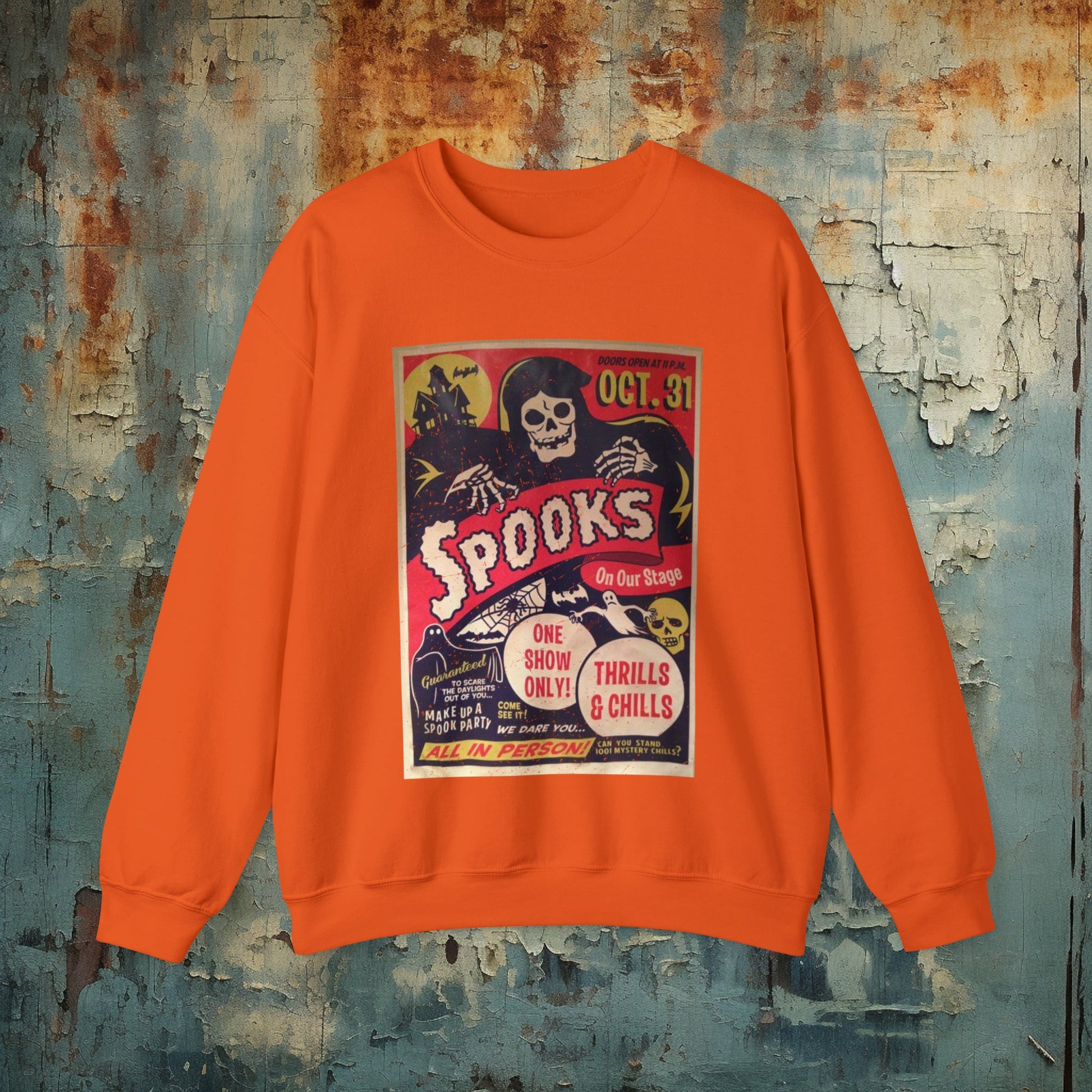 Sweatshirt - Spooks! Spookshow Halloween Crewneck Sweatshirt - October Goth Long Sleeve, Eerie Comfort, Spooky Chic from Crypto Zoo Tees