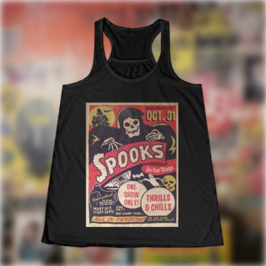 Tank Top - Spooks! Spookshow Halloween Shirt - Ladies Racerback Tank, October Goth Tee, Eerie Design, Spooky Style from Crypto Zoo Tees