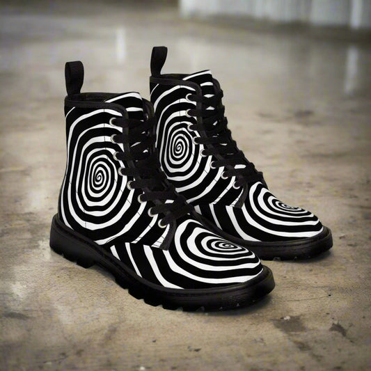 Shoes - Spooky Spiral Boots - Women's Canvas - Gothic - Tim Burton Style from Crypto Zoo Tees