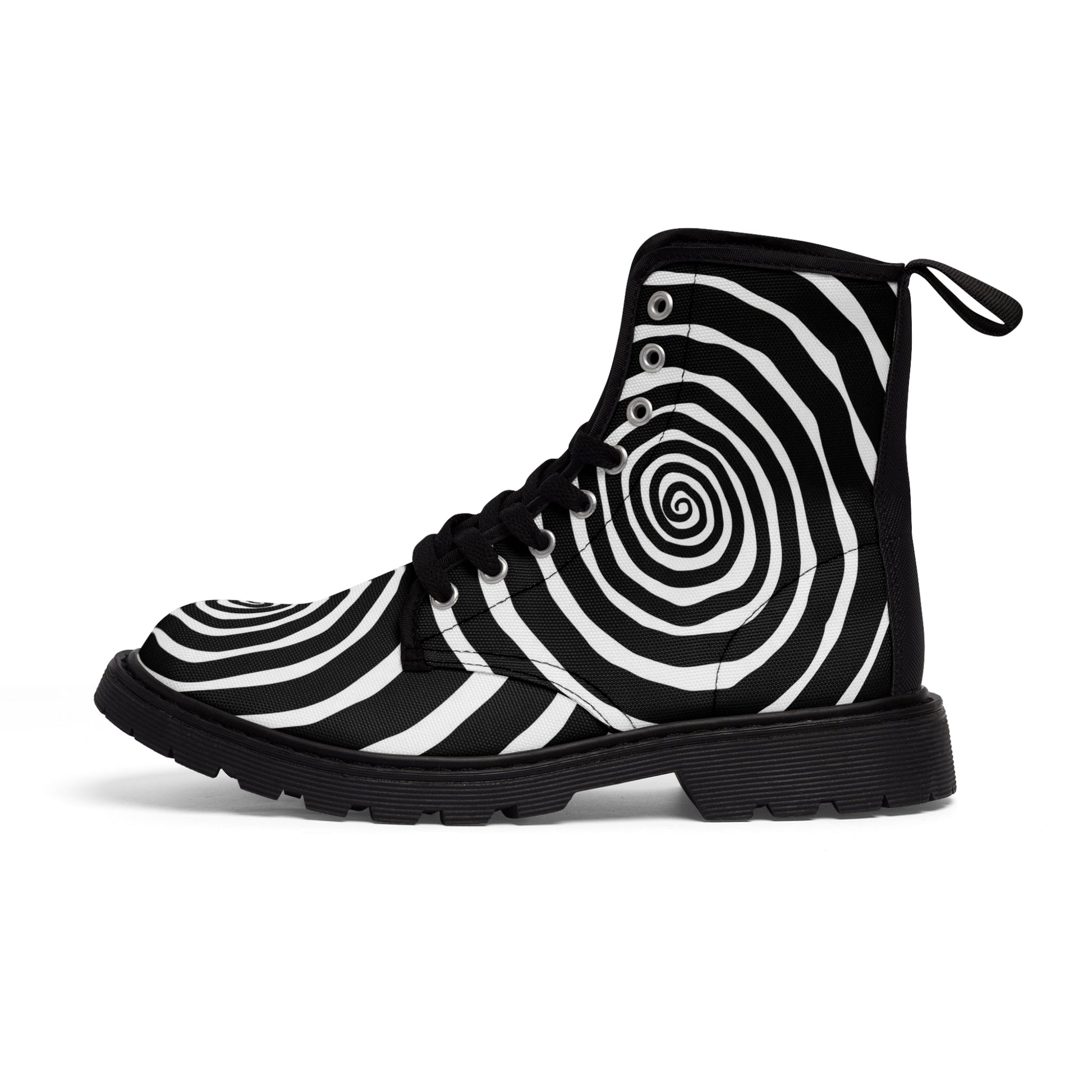 Shoes - Spooky Spiral Boots - Women's Canvas - Gothic - Tim Burton Style from Crypto Zoo Tees