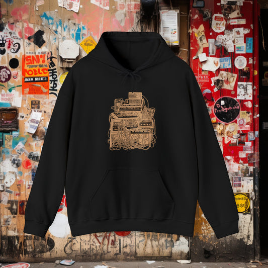 Hoodie - Synthesizer Stack Rack Pullover Hoodie | Music Producers | Electronic Musicians | Music Gear from Crypto Zoo Tees