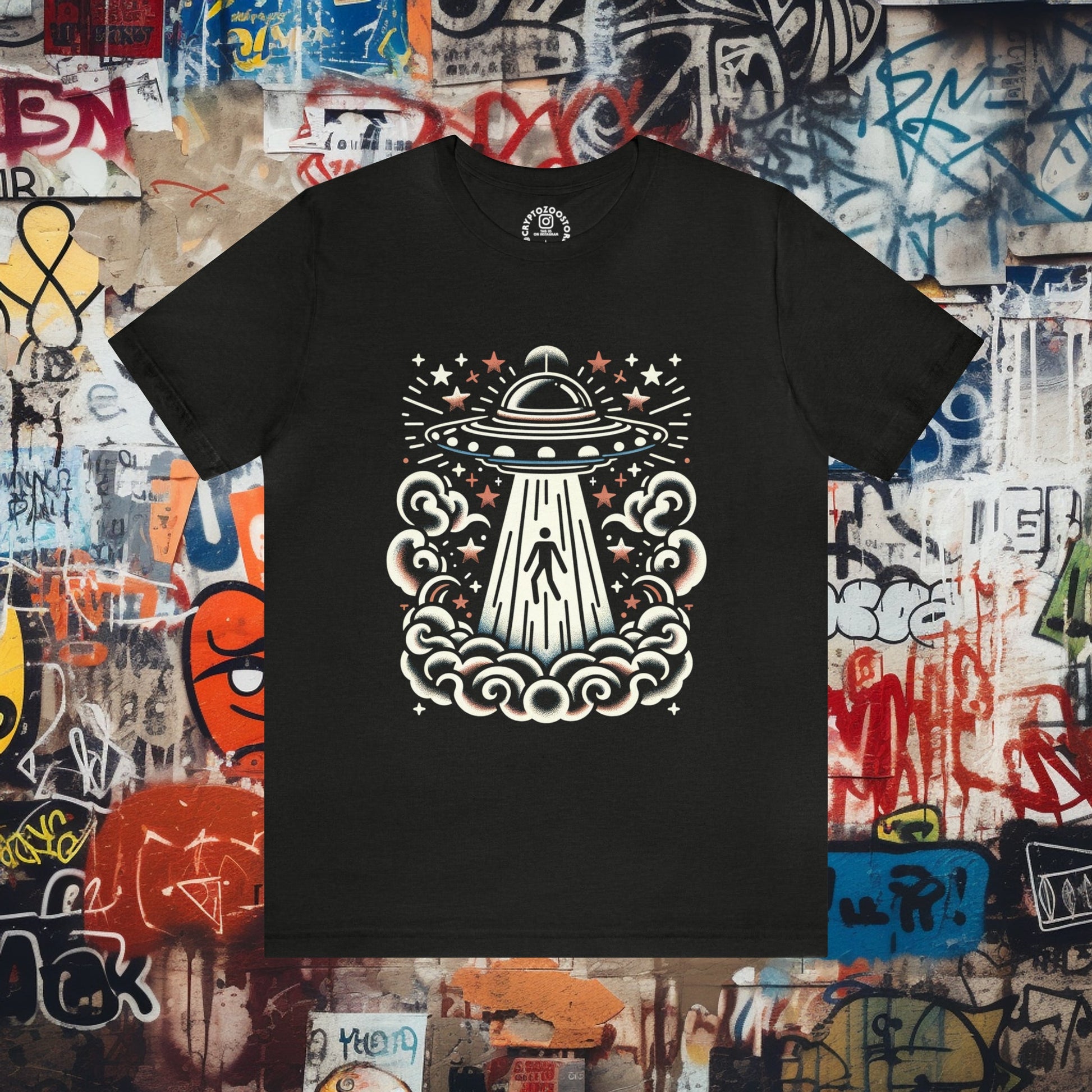 T-Shirt - UFO Alien Abduction American Traditional Shirt - Soft Cotton T-Shirt - Paranormal Tee from Crypto Zoo Tees