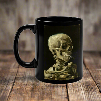 Mug - VAN GOGH - Skeleton Smoking - 11oz Black Mug from Crypto Zoo Tees